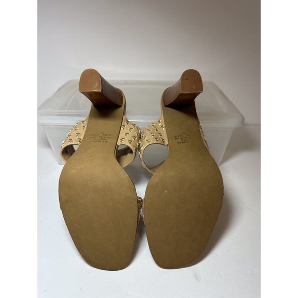 Spiegel Tan Gold Dual Strap Heeled Mules Size 8B Faux Leather ECU - Picture 5 of 6